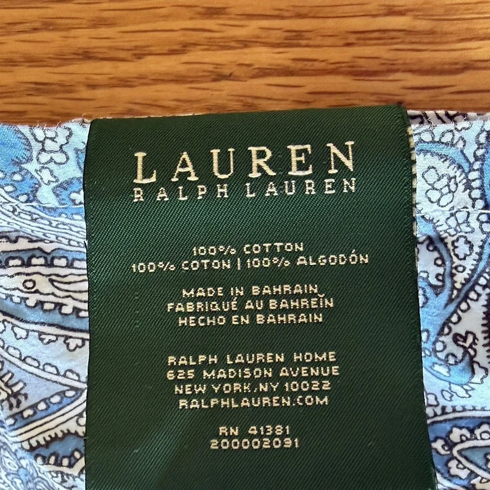 Lauren Ralph Lauren Blue‎ White Paisley Full Flat Sheet Cotton French Country